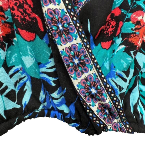 Flying Tomato Kimono Top Small Black Floral Boho Crossover Blouse Rayon Crop - Picture 8 of 8